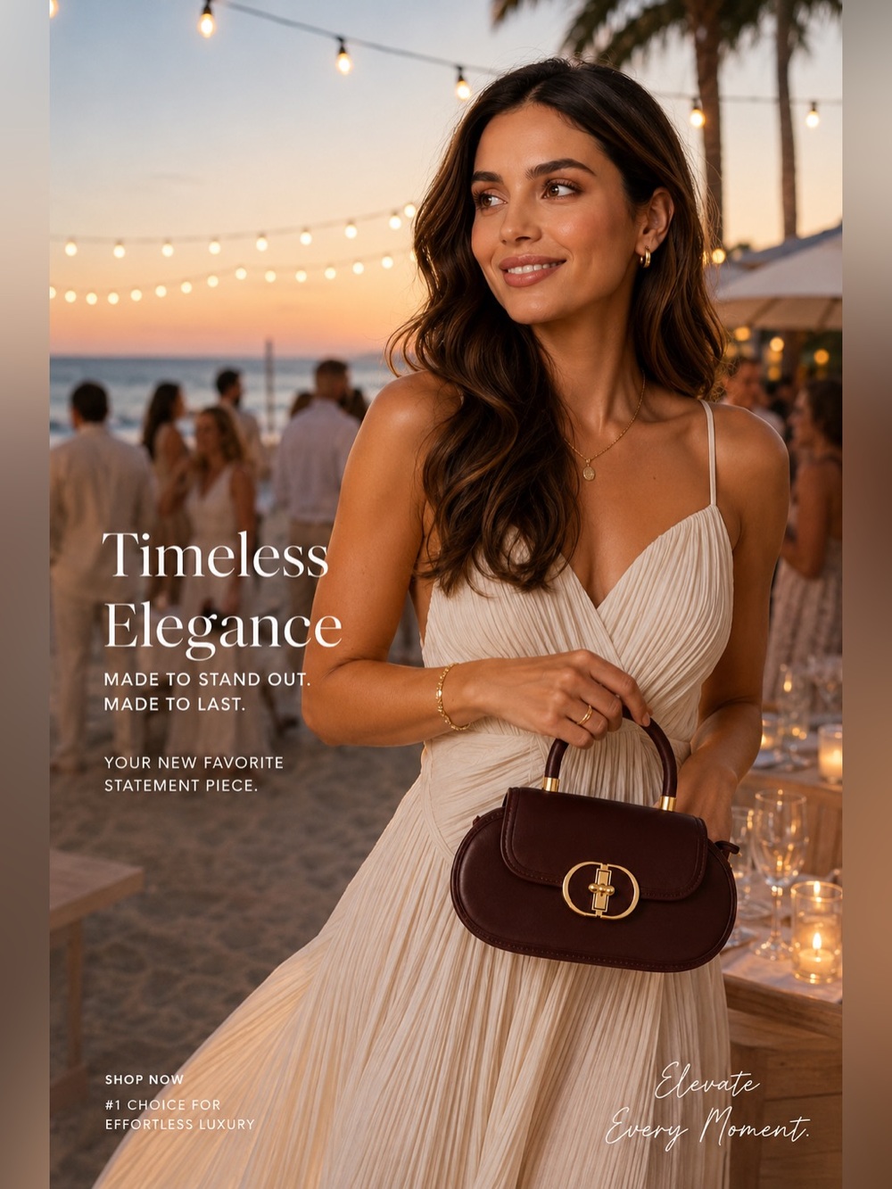 California Elegant Brown Leather Top-Handle Bag with Gold Hardware